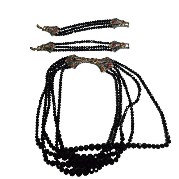 Heidi Daus NWOT Age Of Elegance Black Faceted Bead Crystal Necklace Bracelet Set - Picture 7 of 12